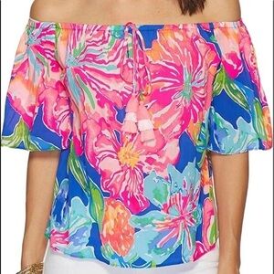 Lilly Pulitzer Jungle Uptopia Off Shoulder Sain Top XS $108 NWT